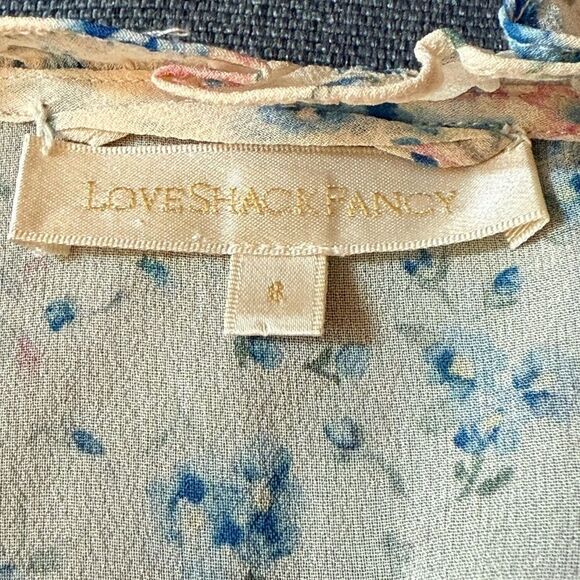 LoveShackFancy Woman’s Ivory Silk Hannah Dress Blue/Pink Floral Print. Size 8. - Picture 10 of 14